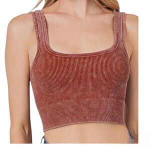 Zenana Burgandy Ribbed Mineral Washed Square Neck Brami Size 2X/3X